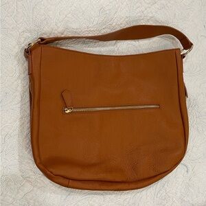Laggo leather British tan apricot bag with gold accents NWOT